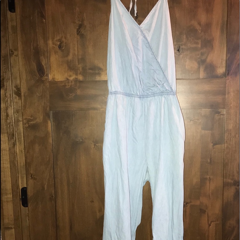 Light Blue Halter Wrap Jumpsuit